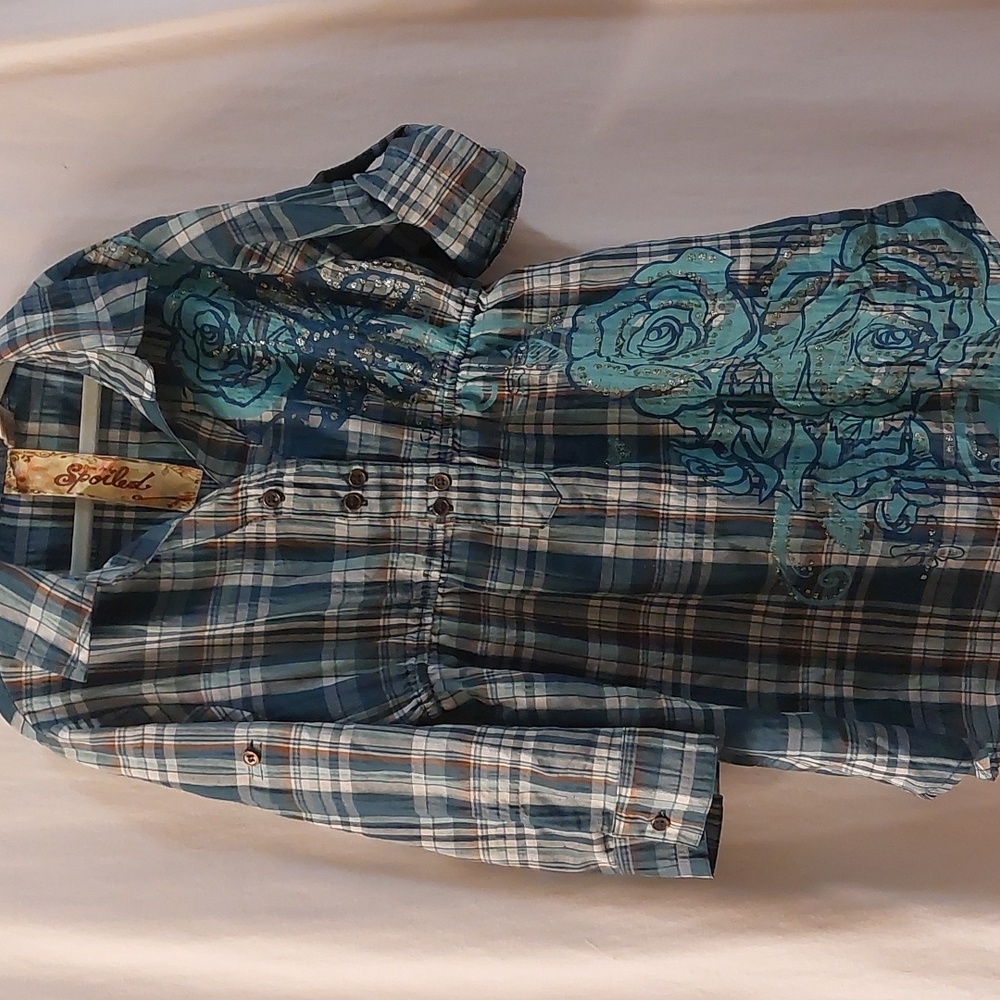 Live to be Spoiled Girls Shirt Dress Glitter detail flower print. Size M